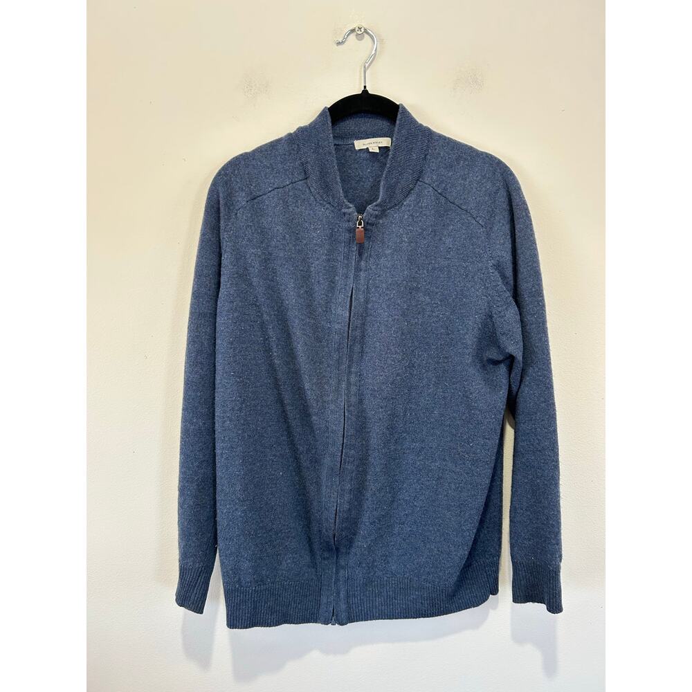 Oliver Ridley merino wool zip up sweater size L blue mock neck classic work